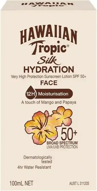 Woolworths Hawaiian Tropic Hydration Face SPF50+ 100ml~ offer