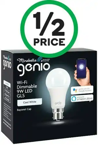 Woolworths Mirabella Genio Wi-Fi Dimmable LED GLS 9W BC CW Pk 1 offer