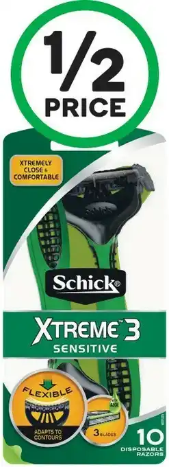 Woolworths Schick Men's Razor Disposable Xtreme 3 Sensitive Pk 10 offer