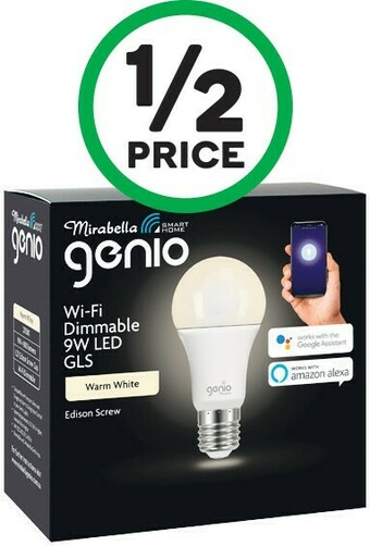 Woolworths Mirabella Genio Wi-Fi Dimmable LED GLS 9W ES WW Pk 1 offer