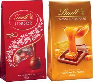 Coles Lindt Lindor Bag 123g-125g or Caramel Squares 124g offer