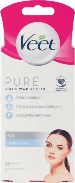 Coles Veet Pure Hair Removal Cold Wax Strips For Face 20 Pack offer