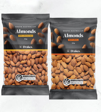 Drakes Drakes dry roasted or natural almonds 500g offer