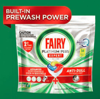 Drakes Fairy platinum plus expert dishwasher capsules 14 pack offer