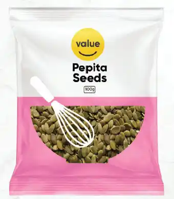 Value pepita seeds 100g, sunflower seeds or crushed peanuts 150g