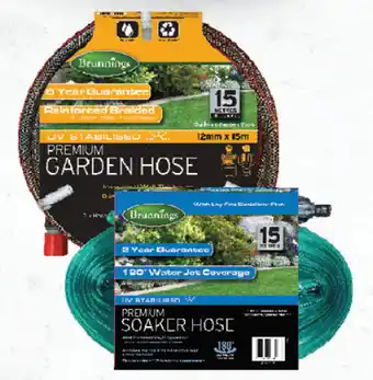 Drakes Brunnings soaker hose 15m or premium fitted garden hose 15m offer
