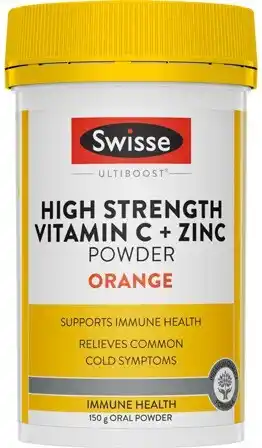 Discount Drug Stores Swisse Ultiboost High Strength Vitamin C + Zinc Powder Orange Flavour 150g offer