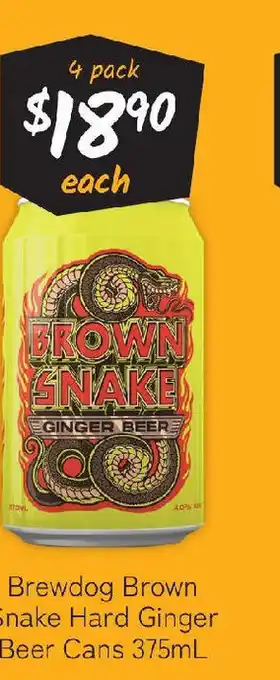 Cellarbrations Brewdog Brown Snake Hard Ginger Beer Cans offer