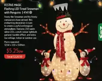 Chrisco Hampers Festive Magic Flashing LED Tinsel Snowman with Penguins offer