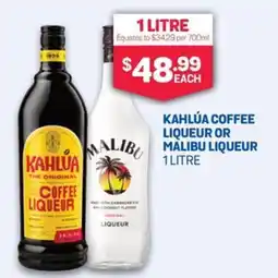 SipnSave Kahlúa coffee liqueur or malibu liqueur offer