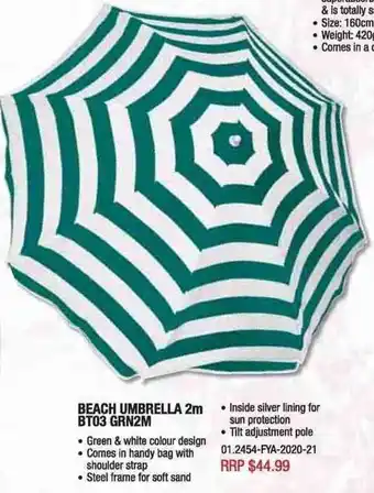 Cape Byron Sports Beach Umbrella 2m BT03 GRN2M offer
