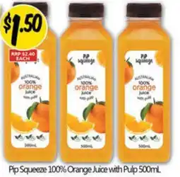 NQR Pip Squeeze 100% Orange Juice with Pulp offer