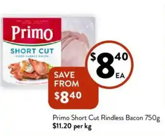 Foodworks Primo Short Cut Rindless Bacon offer