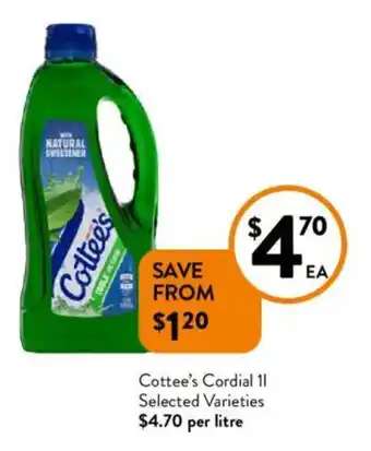 Foodworks Cottee's Cordial offer