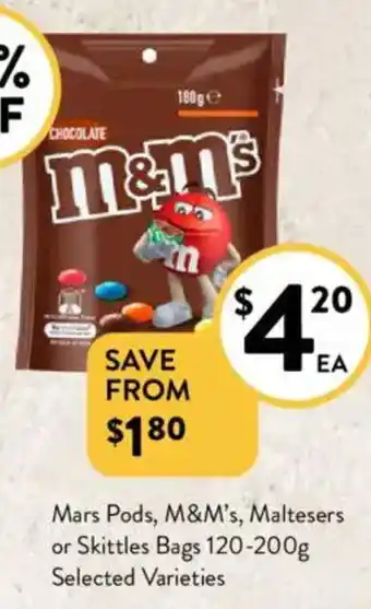 Foodworks Mars Pods, M&M's Maltesers or Skittles Bags offer