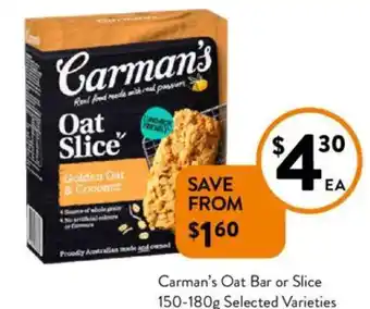 Foodworks Carman's Oat Bar or Slice offer