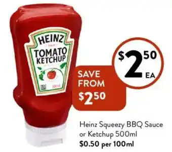 Foodworks Heinz Squeezy BBQ Sauce or Ketchup offer