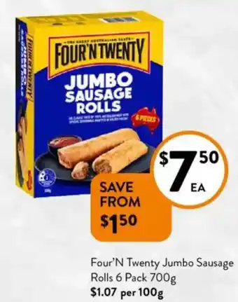 Foodworks Four'N Twenty Jumbo Sausage Rolls offer