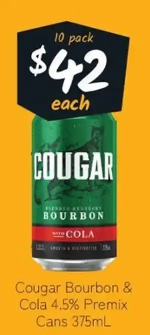 Cellarbrations Cougar Bourbon & Cola 4.5% Premix Cans offer