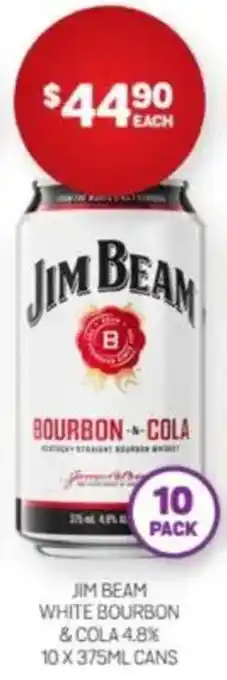 Harry Brown Jim beam white bourbon & cola 4.8% 10 x 375ml cans offer