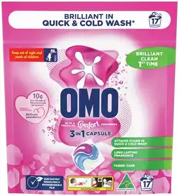 IGA OMO 3 in 1 Laundry Capsules with Comfort 17 Pack offer