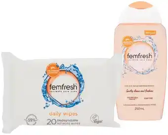 IGA Femfresh Feminine Wipes 20 Pack or Liquid Wash 250mL Selected Varieties offer