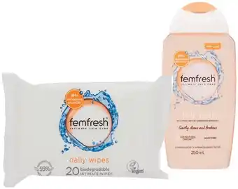 IGA Femfresh Feminine Wipes 20 Pack or Intimate Wash 250mL Selected Varieties offer