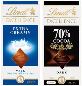 IGA Lindt Excellence 80‑100g or Lindor 100g Chocolate Block Selected Varieties offer