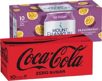 IGA Coca‑Cola, Sprite, Fanta or Mount Franklin Lightly Sparkling Water 10x375mL Selected Varieties offer