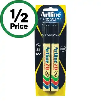 Woolworths Artline Permanent Markers 70 Black Pk 2 offer