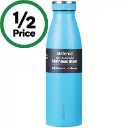 Woolworths Sistema Stainless Steel Bottle Double Walled 500ml Assorted offer