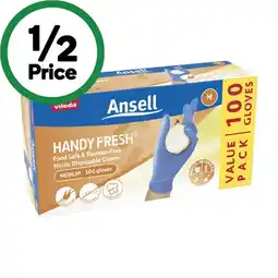 Woolworths Ansell Handy Fresh Nitrile Gloves Medium or Large Pk 100 offer