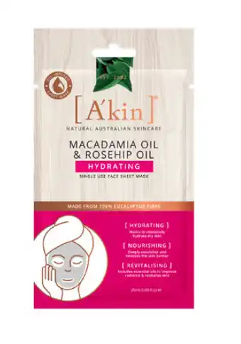 A'kin macadamia oil & rosehip oil hydrating face mask 1 pack