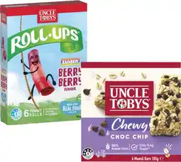 Coles Uncle Tobys Muesli Bars 185g or Roll Ups 94g offer