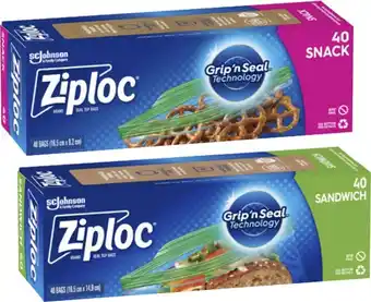 Coles Ziploc Resealable Sandwich or Snack Bags 40 Pack offer