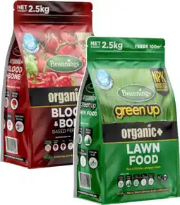 Coles Brunnings Organic+ Blood & Bone or Green Up Organic+ Lawn Food 2.5 Kg offer