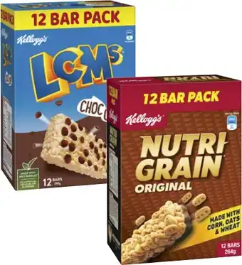 Coles Kellogg's Nutri Grain or LCMs 12 Pack 240g-264g offer