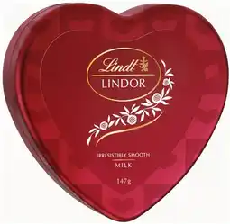 Coles Lindt Lindor Chocolate Heart Tin 147g offer