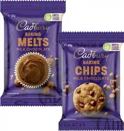 Coles Cadbury Baking Chocolate Blocks, Chips or Melts 180g-225g offer