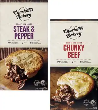 Coles Charlotte's Bakery Slow Cooked Beef Pies 2 Pack 400g offer