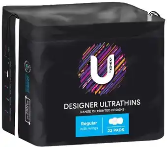 Coles U By Kotex Designs Ultra Thin Pads with Wings 22 Pack offer