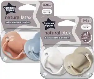 Coles Tommee Tippee Baby Natural Cherry Latex Soother 0-6 Months or 6-18 Months 2 Pack offer