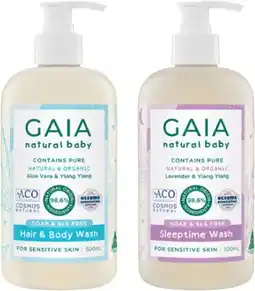 Coles Gaia Natural Baby Hair & Body Wash or Sleeptime Wash 500mL offer