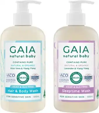 Coles Gaia Natural Baby Hair & Body Wash or Sleeptime Wash 500mL offer