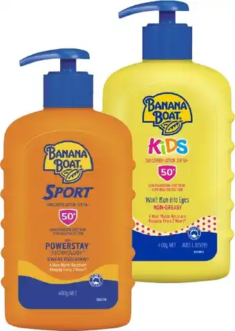 Coles Banana Boat Sport or Kids Pump Sunscreen SPF50+ 400g^^ offer