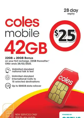 Coles Coles Mobile $25 Prepaid SIM offer