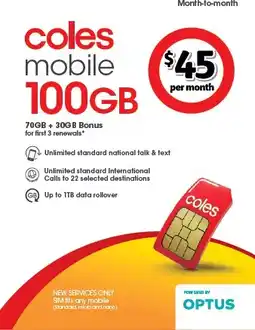 Coles Coles Mobile $45 Month-to-Month SIM offer