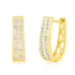 Shiels 9ct Yellow Gold 1/2 Carat Diamond Double Row Hoop Earrings offer