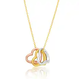 Shiels 9ct Yellow Gold Silverfilled Three Heart Charm Pendants on 45cm Chain offer