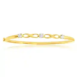 Shiels 9ct Yellow Gold Silver Filled Infinity White Cubic Zirconia Hinge Bangle 61mm offer